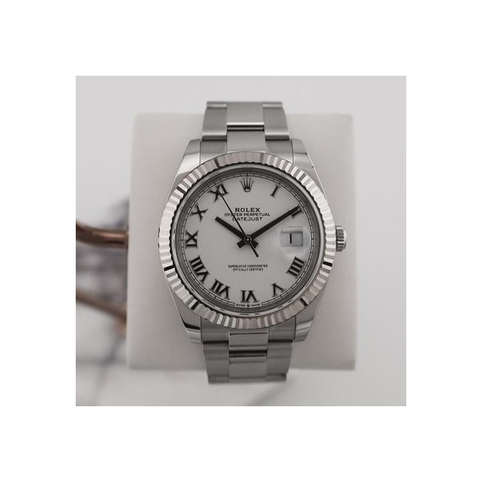 Rolex Datejust41mm Fluted Bezel Stainless Steel White Roman Dial Oyster Bracelet 126334