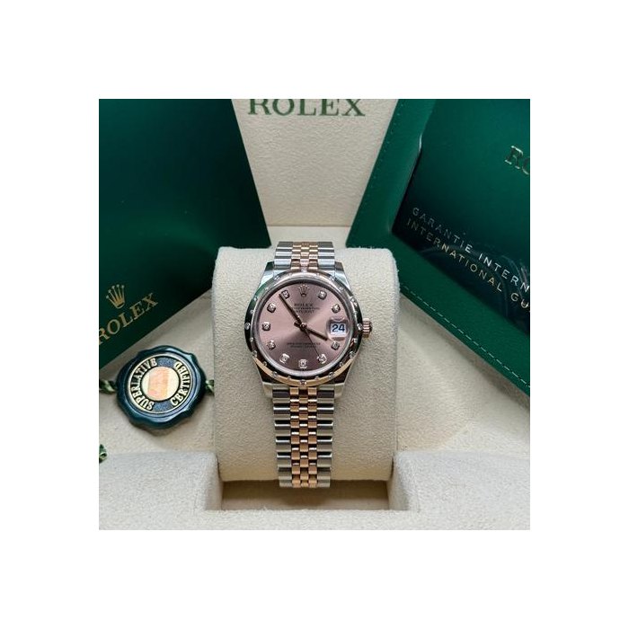 Rolex Datejust31 Sun Dust Pink Diamond Dial Two Tone Rose Gold Diamond Bezel Jubilee Ref. 278341RBR