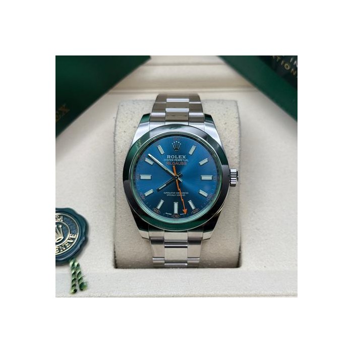 Rolex MilgaussBlue Dial Stainless Steel Smooth Bezel Oyster Bracelet Ref. 116400GV
