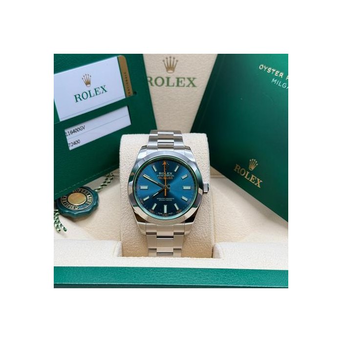 Rolex MilgaussBlue Mint Index Dial Stainless Steel Smooth Bezel Oyster Bracelet Ref. 116400GV