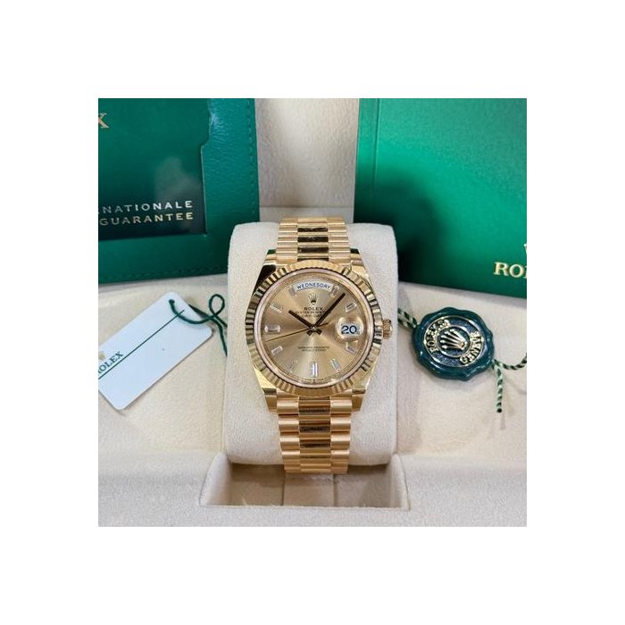 Rolex Day-Date40 Yellow Gold Champagne Baguette Diamond Dial 2024 Ref. 228238