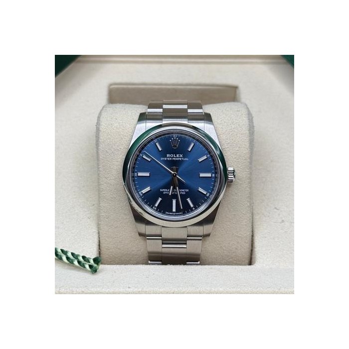 Rolex Oyster Perpetual34 Blue Dial Stainless Steel Smooth Domed Bezel Oyster Bracelet Ref. 124200