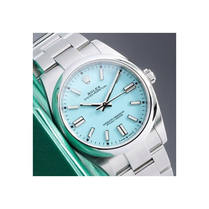 Rolex Oyster PerpetualComplete Set 41mm Steel Turquoise Light Blue Dial OP41 Bracelet 124300