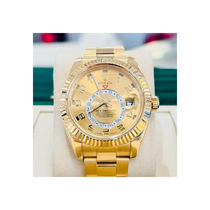 Rolex Sky-Dweller42 326938 Yellow Gold Champagne ARABIC Dial PreOwned Box and Papers