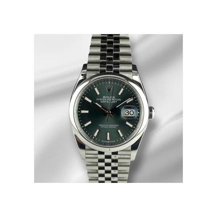 Rolex Datejust36mm Mint Green Dial Smooth Steel Jubilee Men's Watch 126200