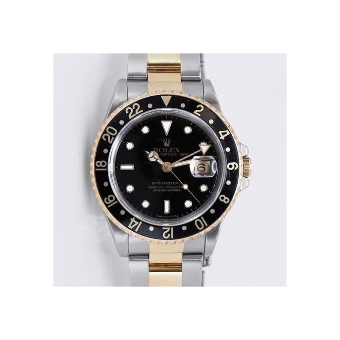 Rolex GMT-Master II1999 FULL SET Tritium Dial "Swiss - T<25" - U Serial Two-Tone 18k Yellow Gold/SS with Box and Paper's Set Ref. 16713