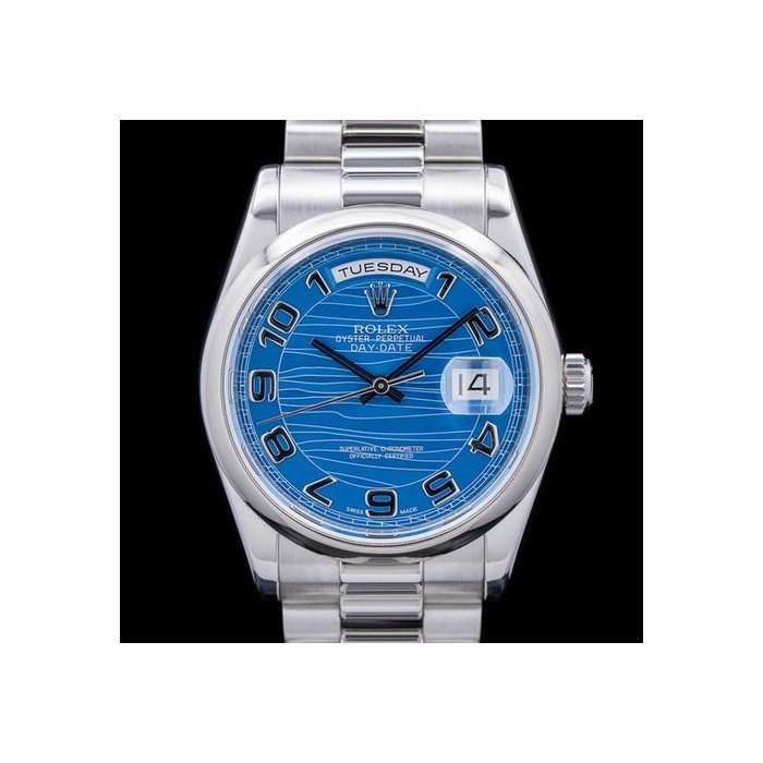 Rolex Day-Date118206 Day-Date 36 Platinum Blue Wave Dial Circa. 2000