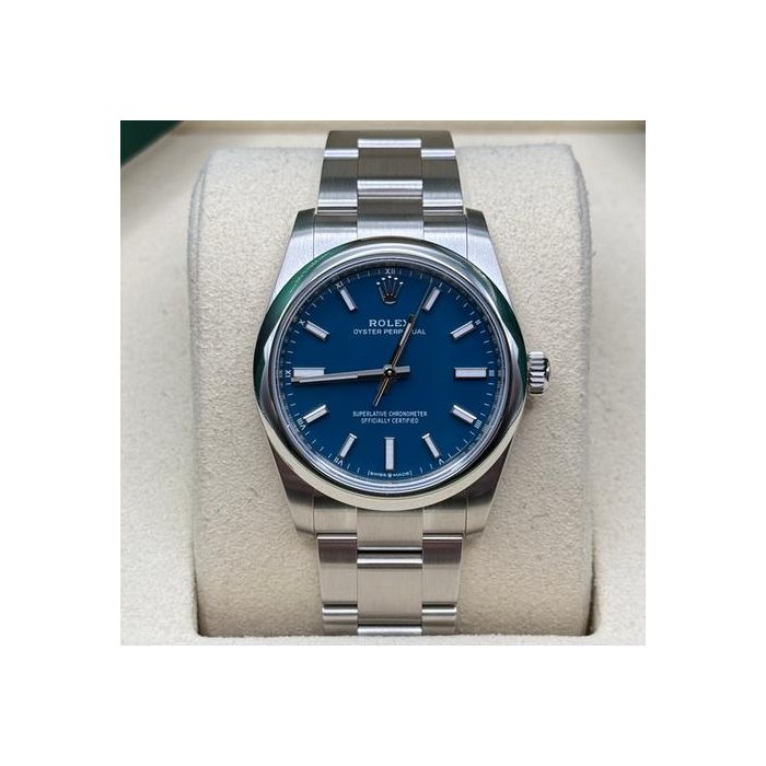 Rolex Oyster Perpetual34 NEW 2026 Med Blue Dial Stainless Steel Smooth Bezel Oyster Bracelet Ref. 124200