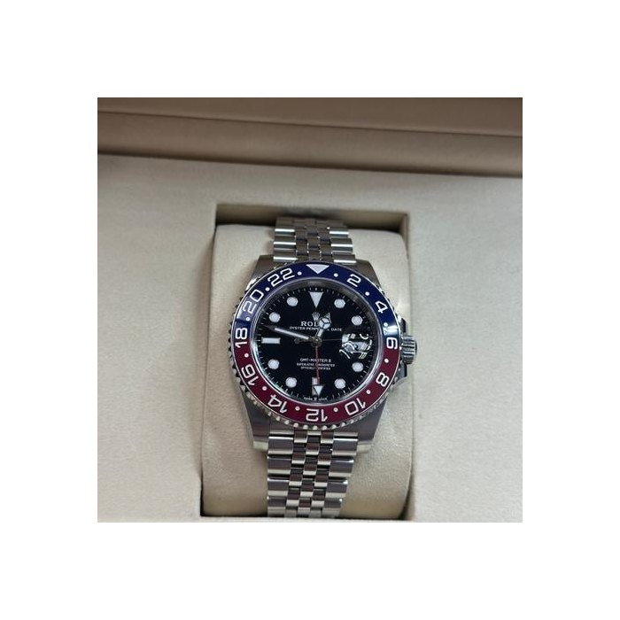 Rolex GMT-Master IIPepsi Black Dial on Jubilee 126710BLRO Papers