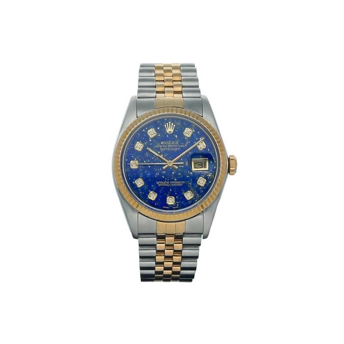 Rolex Datejust16013 Datejust 18k Gold/Steel 36mm Lapis Diamond Dial Auto Wrist Watch