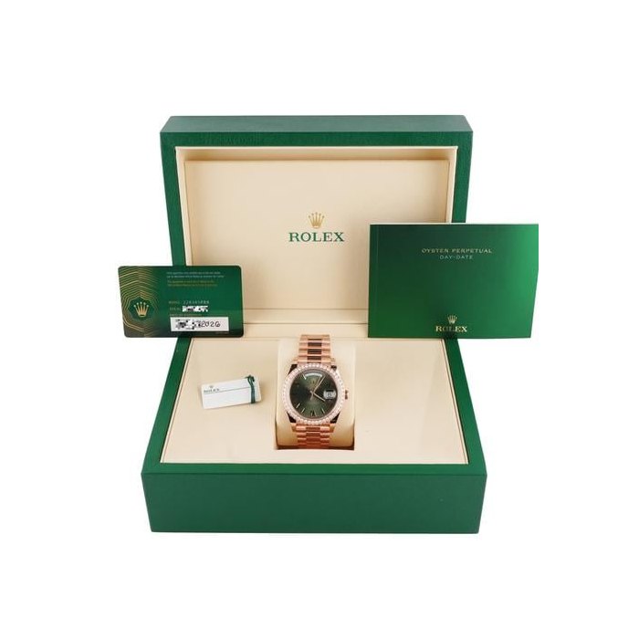 Rolex Day-Date228345RBR Day-Date 40mm 18K Rose Gold Olive Roman Dial Box and Papers 2026