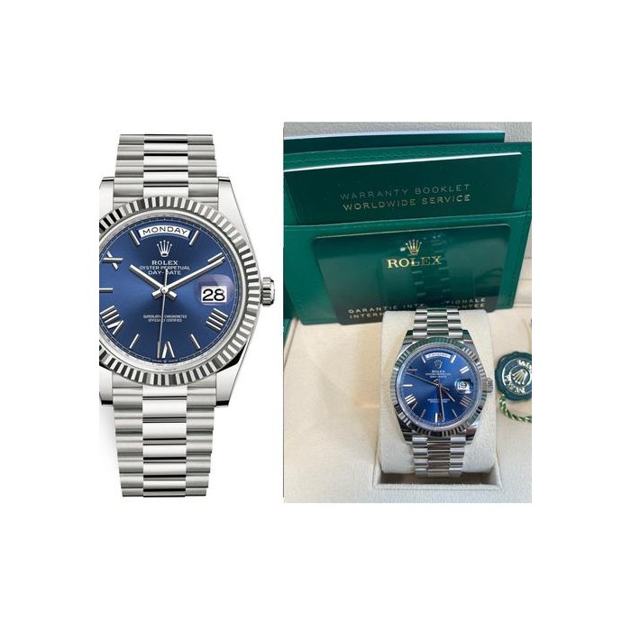 Rolex Rolex Day-DateWhite Gold Day-Date 40 Watch - Fluted Bezel - Blue Bevelled Roman Dial - 228239, Price & Market Data