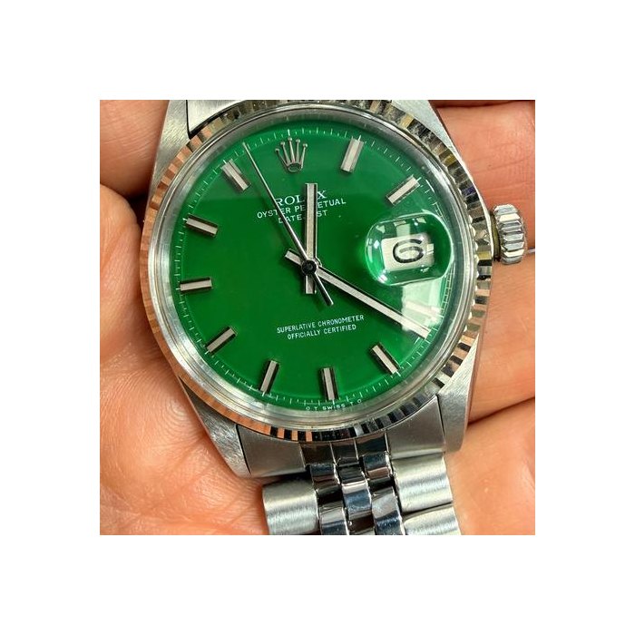 Rolex Datejust36 Green Stella Enamel Sigma Wideboy Dial Ref 1601 Ca. 1974 Ultra Rare