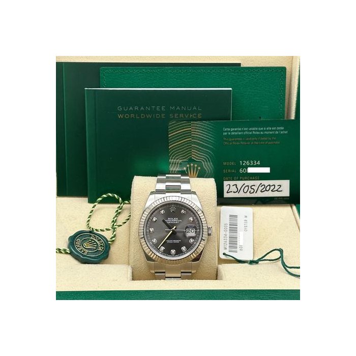 Rolex Datejust41 126334 Slate Rhodium Diamond Dial Stainless Steel Box Paper