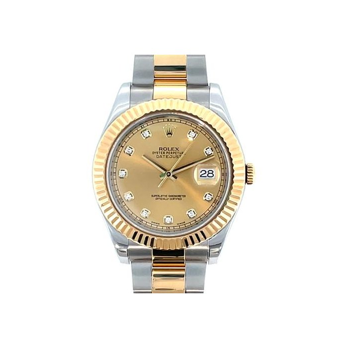 Rolex Datejust IIChampagne Diamond Dial Steel Gold Oyster 41mm Watch 116333