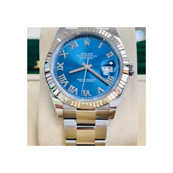 Rolex Datejust41 126334 Blue Azzurro Roman Dial Stainless Steel Fluted Bezel Oyster Bracelet Unworn