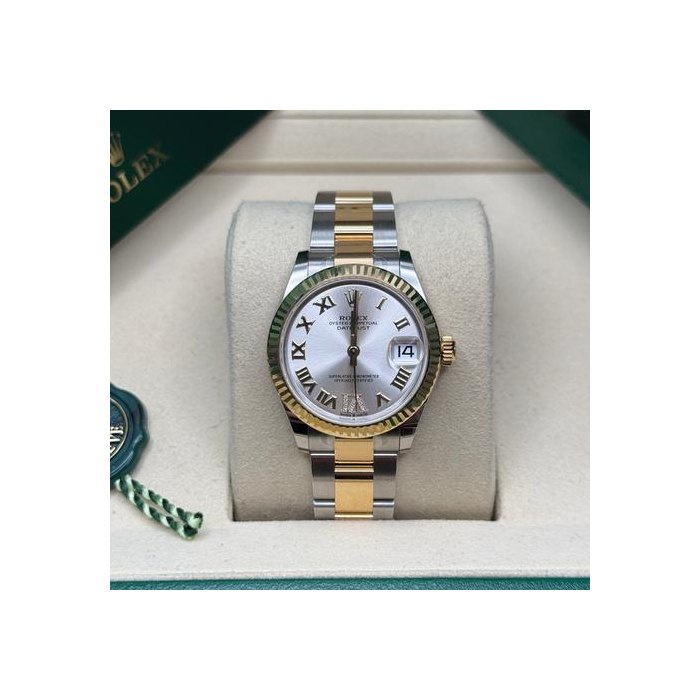 Rolex Datejust31 Silver Roman Diamond 6 Dial Two Tone Yellow Gold Fluted Bezel Oyster Bracelet Ref. 278273