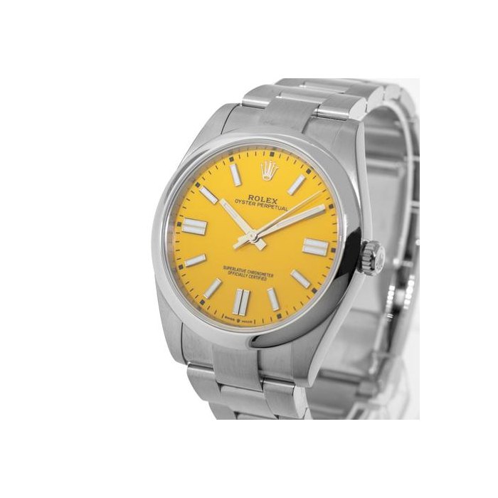 Rolex Oyster PerpetualNOS 41mm Stainless Steel Yellow Index Dial & Domed Bezel 124300 NEW OLD STOCK