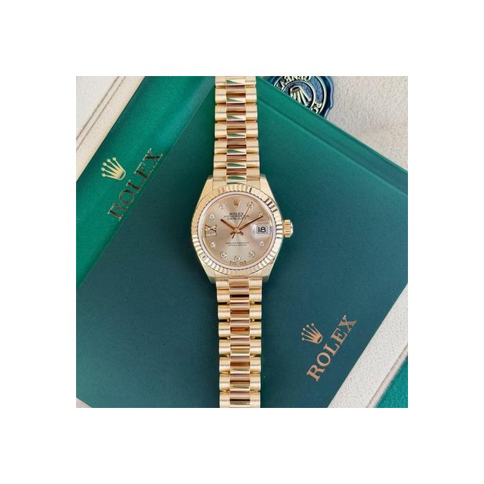 Rolex Lady-Datejust28mm 2022 Champagne Star Diamond Fluted President Preowned 279178
