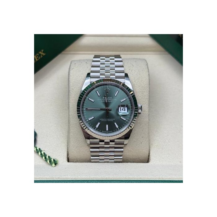 Rolex Datejust36 Mint Green Index Dial Stainless Steel Fluted Bezel Jubilee Bracelet Ref. 126234