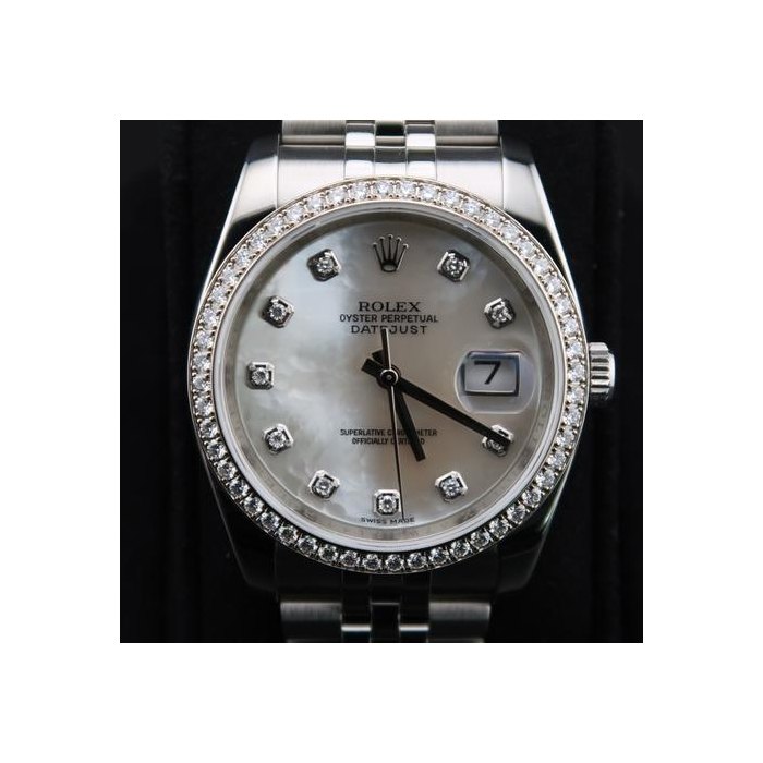 Rolex Datejust36mm Factory Diamond Bezel+ MOP Diamond Dial DIAMOND DIAL FACTORY DIAMOND BEZEL WHITE MOP + DIAMONDS Ref. 116244