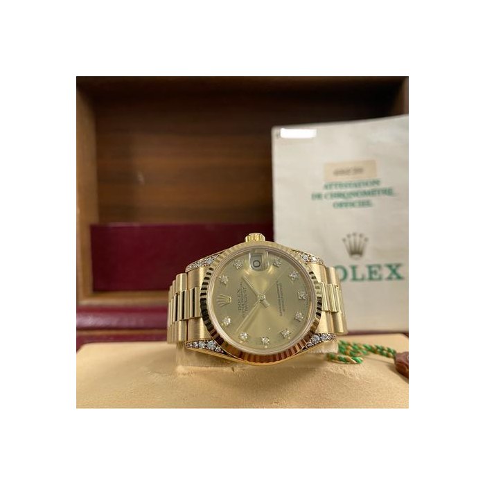 Rolex DatejustEXCELLENT Condition 1994 Lady-Datejust President Yellow Gold Factory Diamond Dial & Lugs FULL SET 68238 FACTORY DIAMONDS