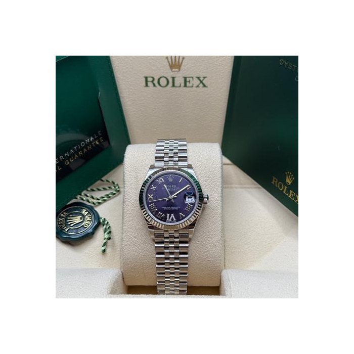 Rolex Datejust31 Aubergine Purple Diamond Roman Dial Stainless Fluted Bezel Jubilee Ref. 278274