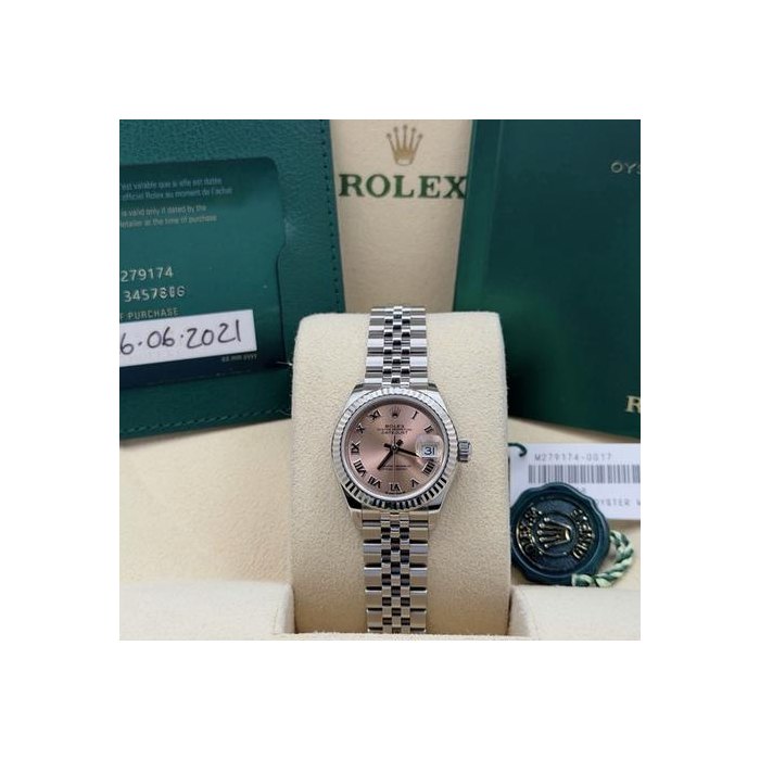 Rolex Lady-DatejustLadies Datejust 279174 28mm Pink Roman Dial 18k White Gold Steel Box Paper