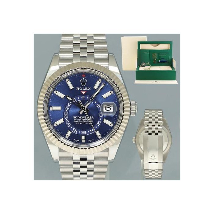 Rolex Sky-DwellerNEW PAPERS Rolex 326934 Sky-Dweller Steel BLUE Jubilee Fluted 42mm Watch Box