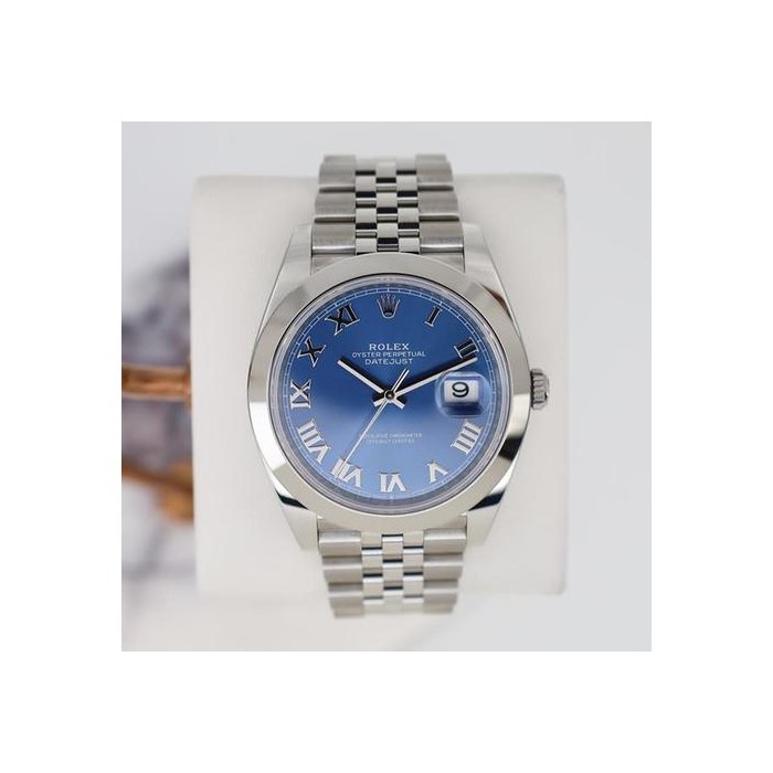 Rolex Datejust41mm Smooth Bezel Stainless Steel Blue Roman Dial Jubilee Bracelet 126300
