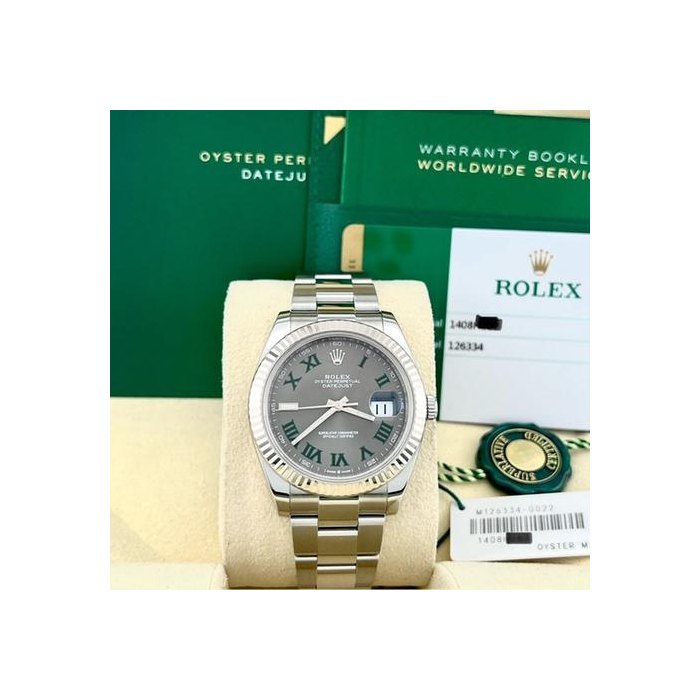 Rolex Datejust41 126334 Slate Wimbledon Dial 18K White Gold Steel Box Paper