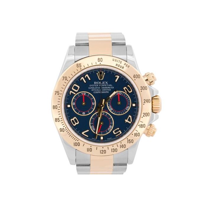 Rolex DaytonaCosmograph 40mm BLUE RACING 18K Yellow Gold Steel Watch 116523 BOX