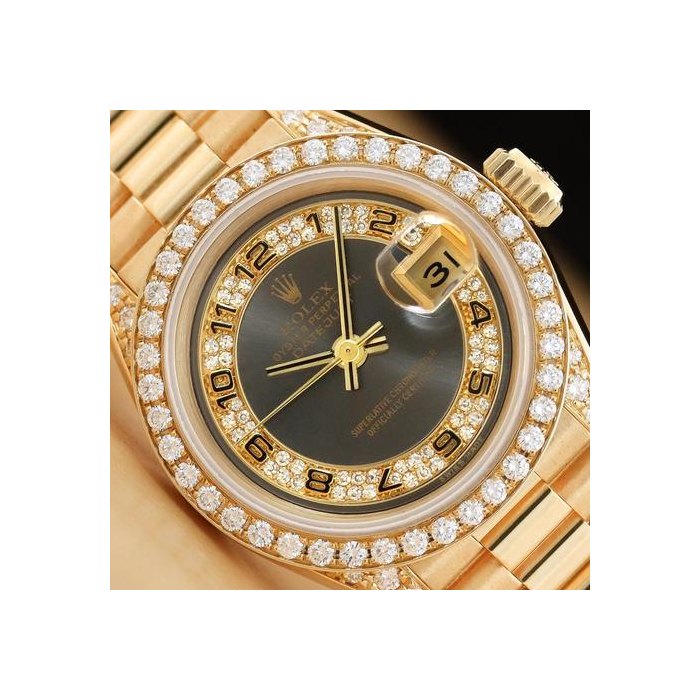 Rolex Lady-DatejustLadies President 69158 18k Gold Gray Arabic Factory Myriad Diamond Watch