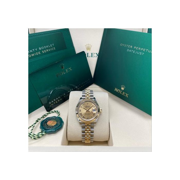 Rolex Lady-Datejust28mm 279173 Yellow Gold Champagne Roman Dial Jubilee Bracelet Full Set Unworn Complete Box & Papers
