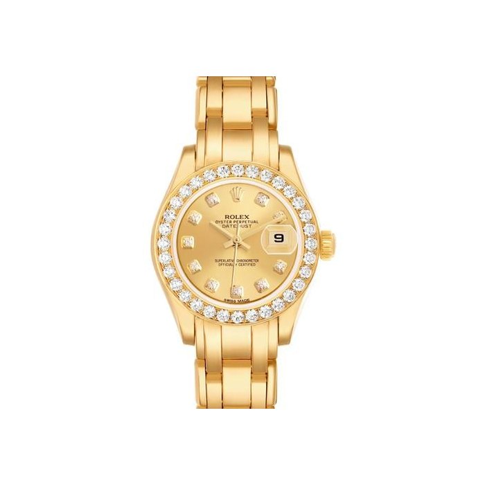 Rolex Lady-DatejustPearlmaster Yellow Gold Champagne Diamond Dial Bezel Ladies Watch 80298