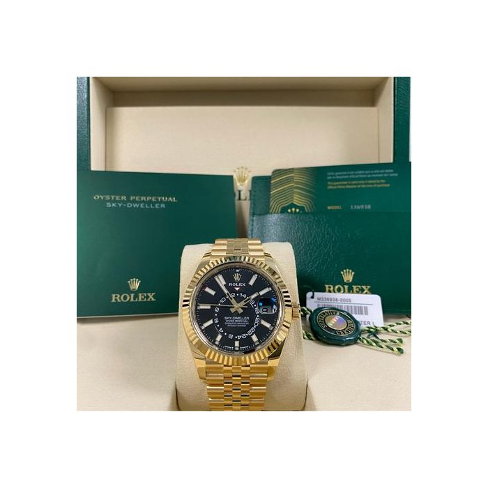 Rolex Sky-DwellerNEW AUGUST 2026 UNWORN Sky-Dweller Yellow Gold Jubilee Black Index Dial 336938 FULL SET