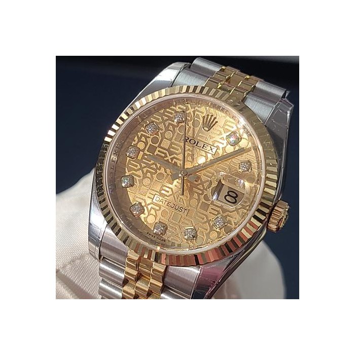 Rolex Datejust36 ANNIVERSARY Diamond Dial Fluted Bezel Jubilee President Hidden Clasp 18k Gold NOS Full Set Unworn w/STICKERS Better Than 2025 126233 Model Ref. 116233