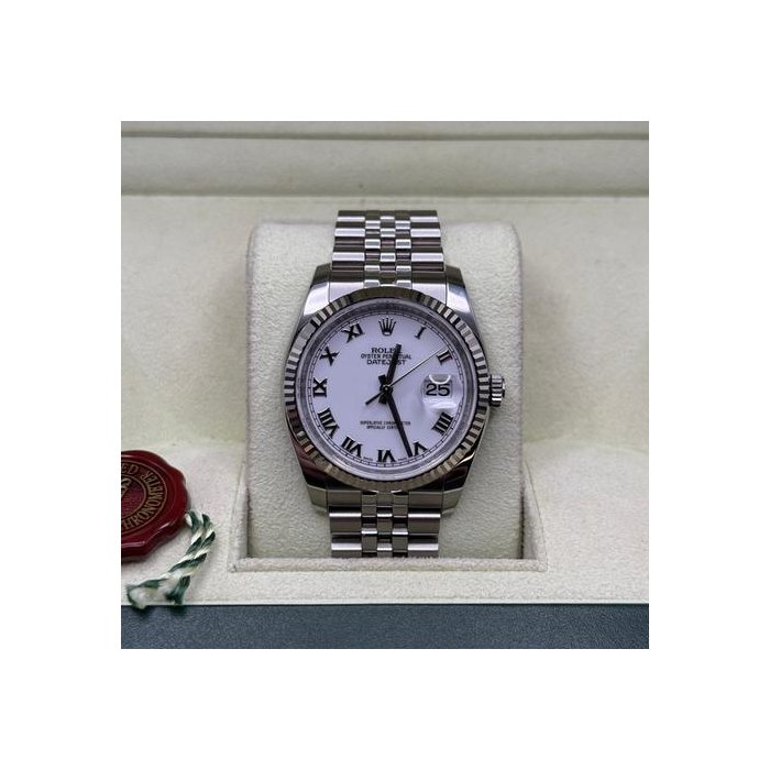 Rolex Datejust36 White Roman Dial Stainless Steel Fluted Bezel Jubilee Bracelet Ref. 116234