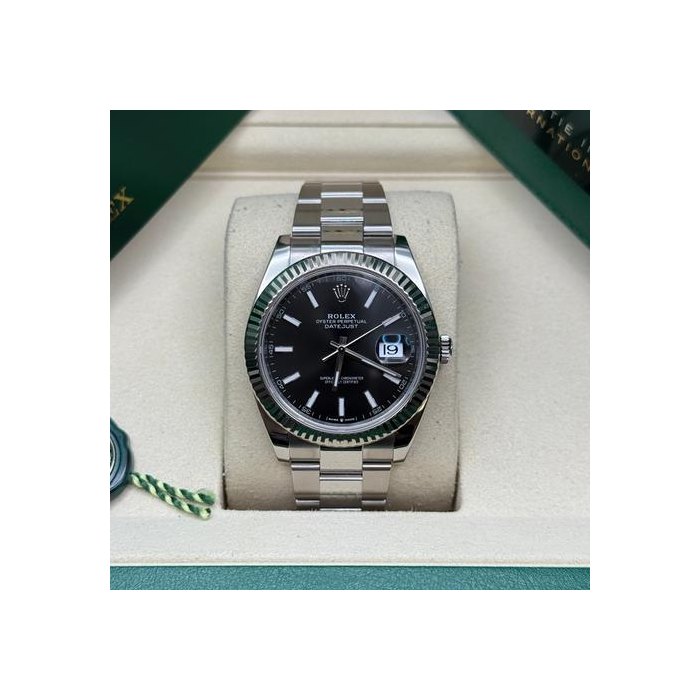 Rolex Datejust41 Black Index Dial Stainless Steel Fluted Bezel Oyster Bracelet Ref. 126334