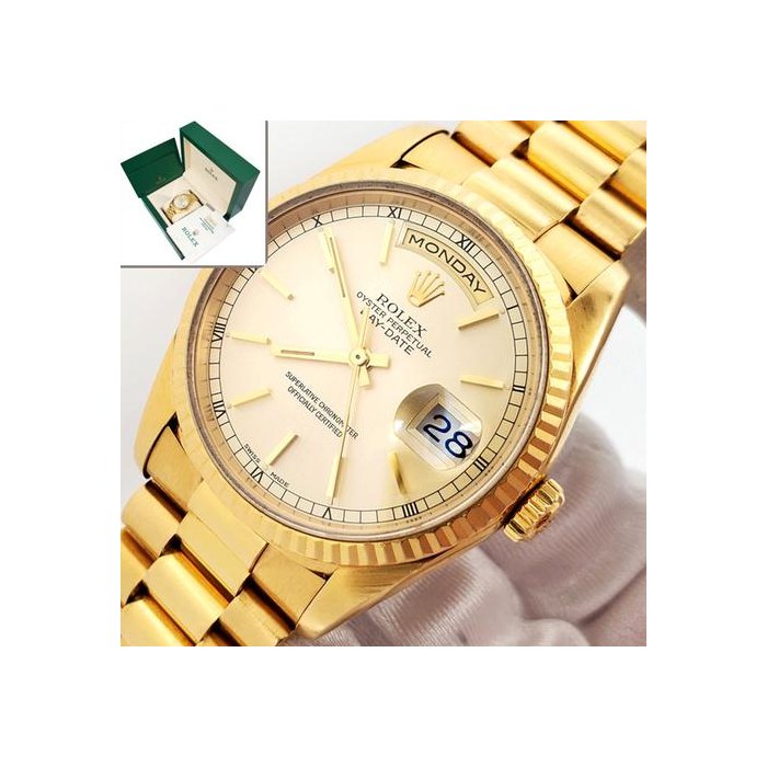 Rolex Day-Date1993 Rolex President Day-Date II Silver Index Yellow Gold 36mm 18238 Box Papers