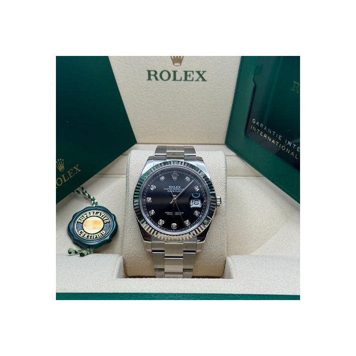 Rolex Datejust41 MINT Black Diamond Dial Stainless Steel Fluted Bezel Oyster Bracelet Pre Owned Ref. 126334