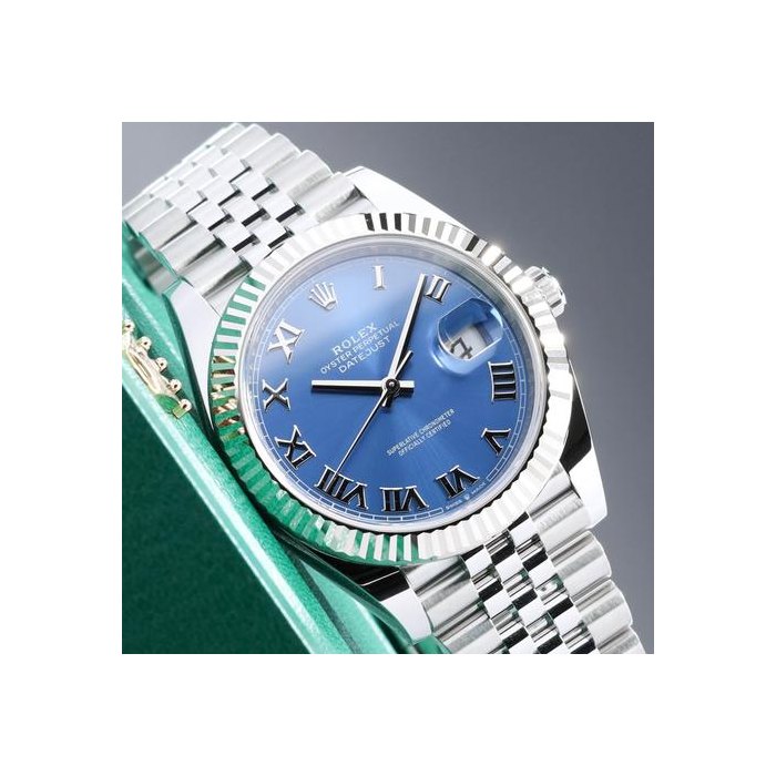 Rolex Datejust2026 41mm Oystersteel Azzurro Blue Roman Dial Fluted Bezel Jubilee 126334