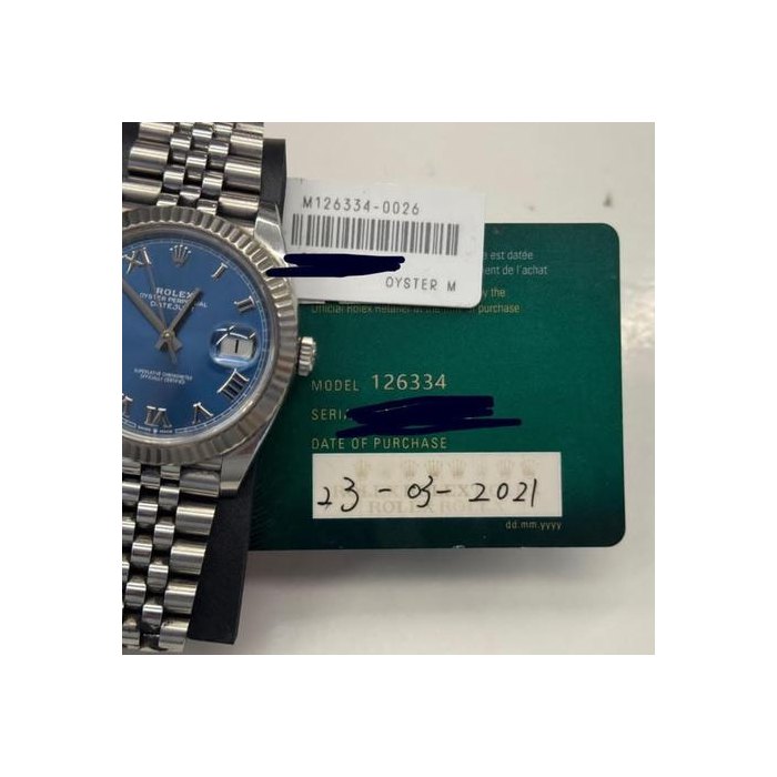 Rolex Datejust2021 41mm Blue Roman Dial Jubilee Ref. 126334