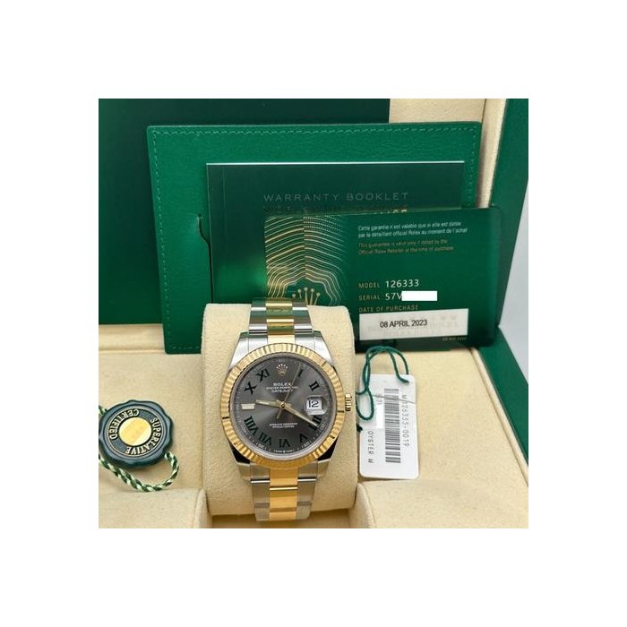 Rolex Datejust41 126333 Slate Wimbledon 18K Yellow Gold Steel Box Paper 2023