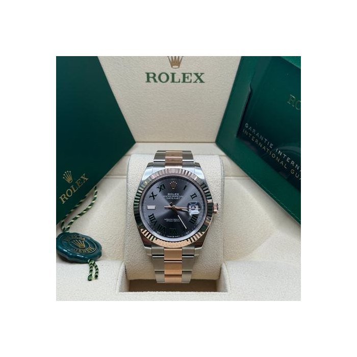 Rolex Datejust41 NEW 2025 Two Tone Rose Wimbledon Gray Roman Dial Fluted Bezel Oyster Bracelet Ref. 126331