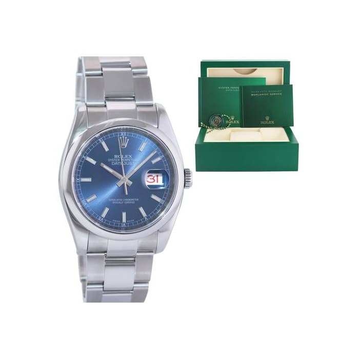 Rolex Datejust2016 MINT Rolex DateJust 36 116200 Blue Stick Oyster Steel 36mm Watch Box