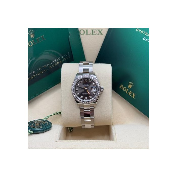 Rolex Lady-Datejust28 Rhodium Diamond Dial Stainless Steel Diamond Bezel Oyster Bracelet Ref. 279384RBR