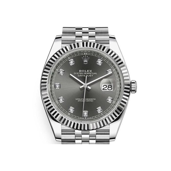 Rolex Datejust41mm Fluted Bezel Stainless Steel Rhodium Diamond Dial Jubilee Bracelet 126334