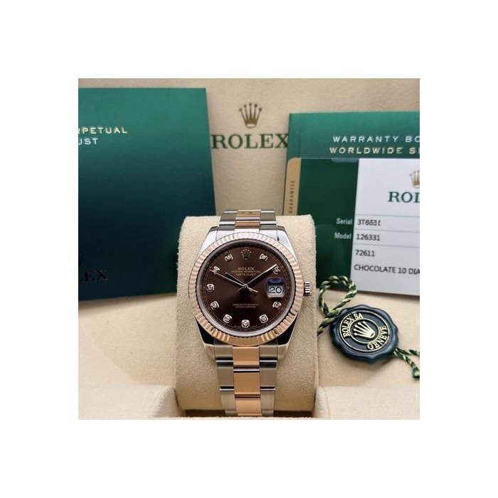 Rolex Datejust41 126331 Chocolate Diamond Dial 18K Rose Gold Steel Box Paper