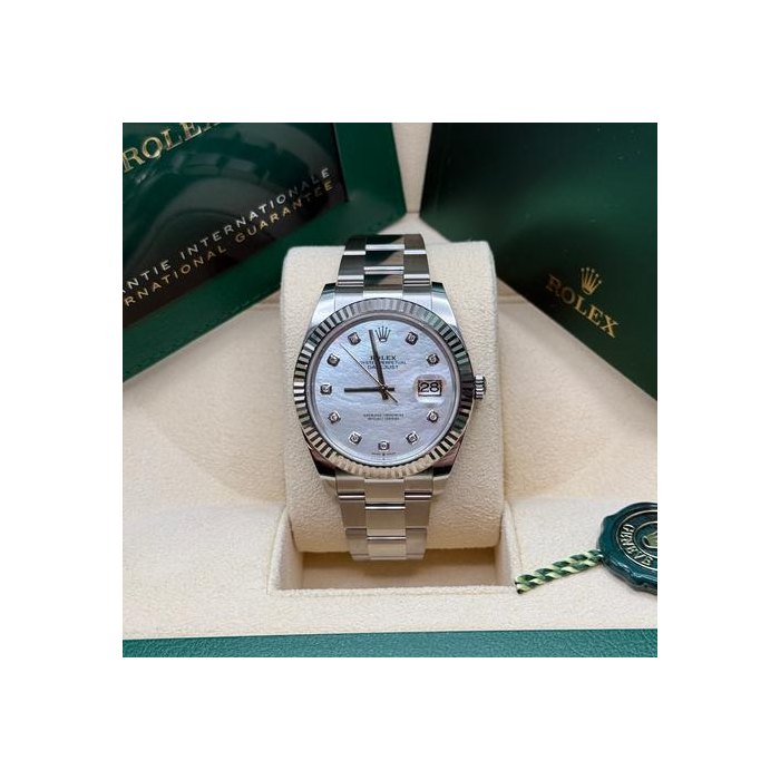 Rolex Datejust41 Mother of Pearl Diamond Dial Stainless Steel Fluted Bezel Oyster Bracelet Ref. 126334